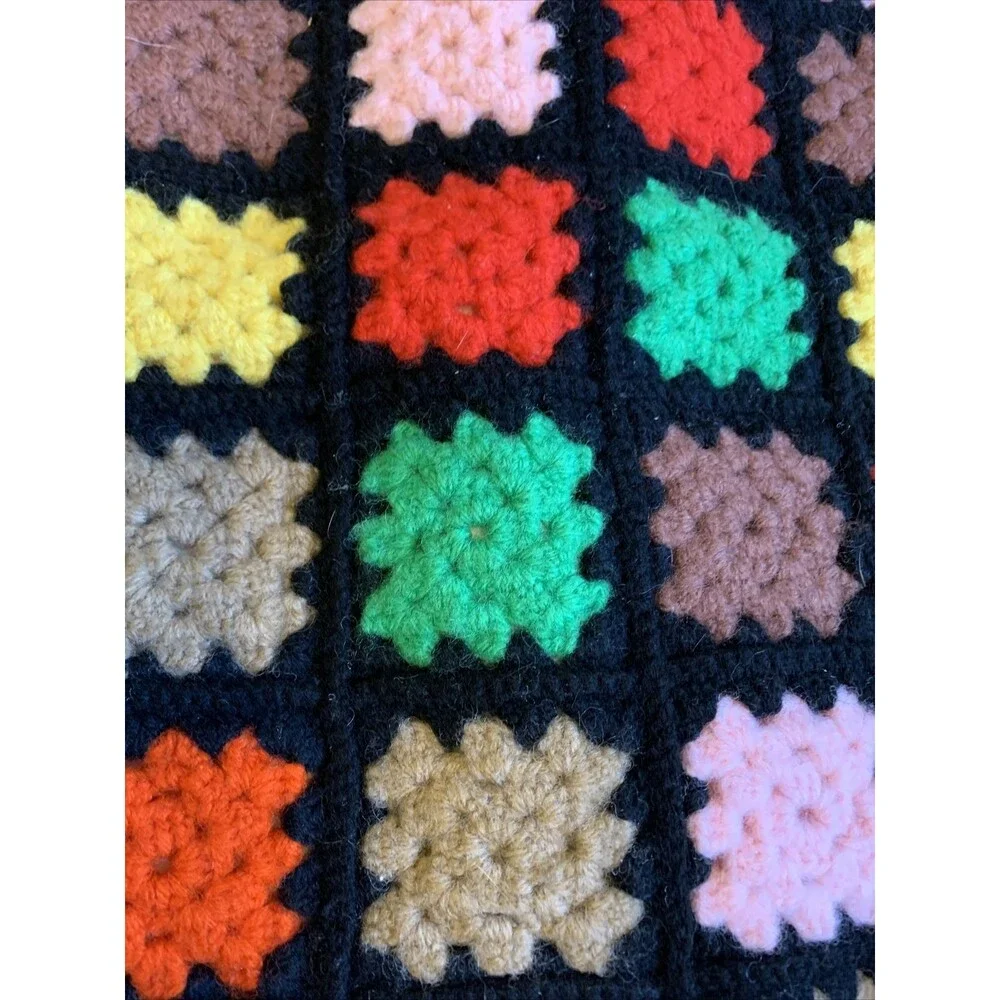 Vintage Granny Handmade Crochet Wool Afghan Square Roseanne Big Bang 48” X 48”